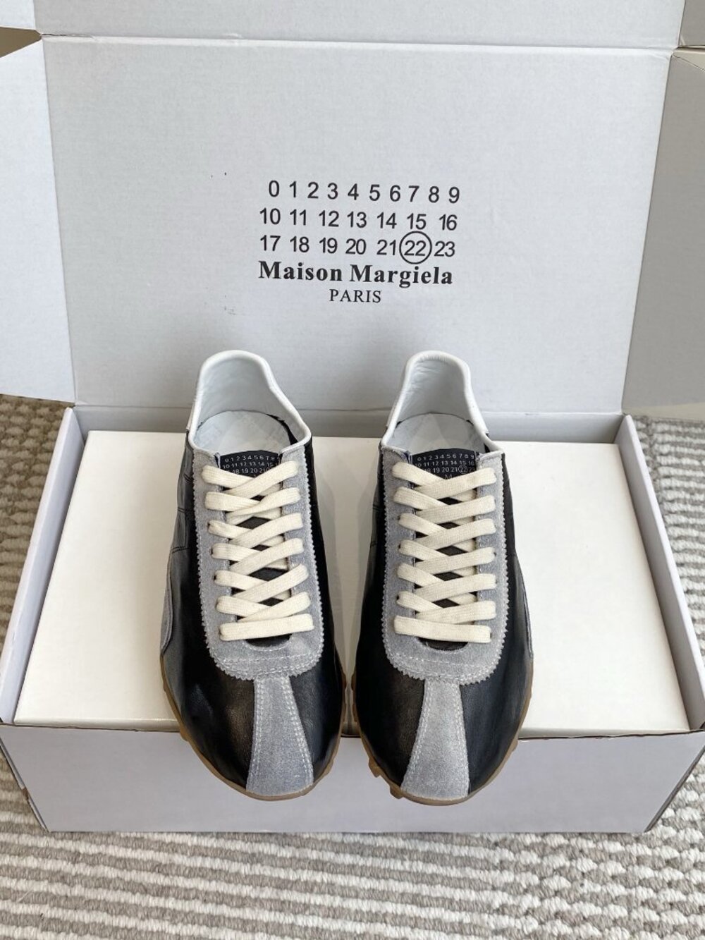Black Leather & Grey Suede Retro Runner Sneakers with Box